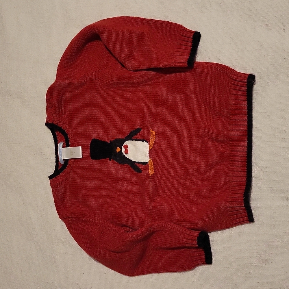 Janie and Jack 3T Penguin sweater with button shoulder detail